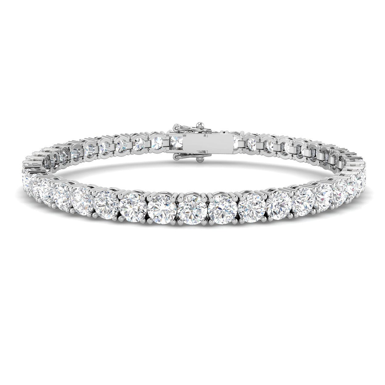 18K White Gold Round Natural Diamond Tennis Bracelet in Prong Set with Secure Box Clasp