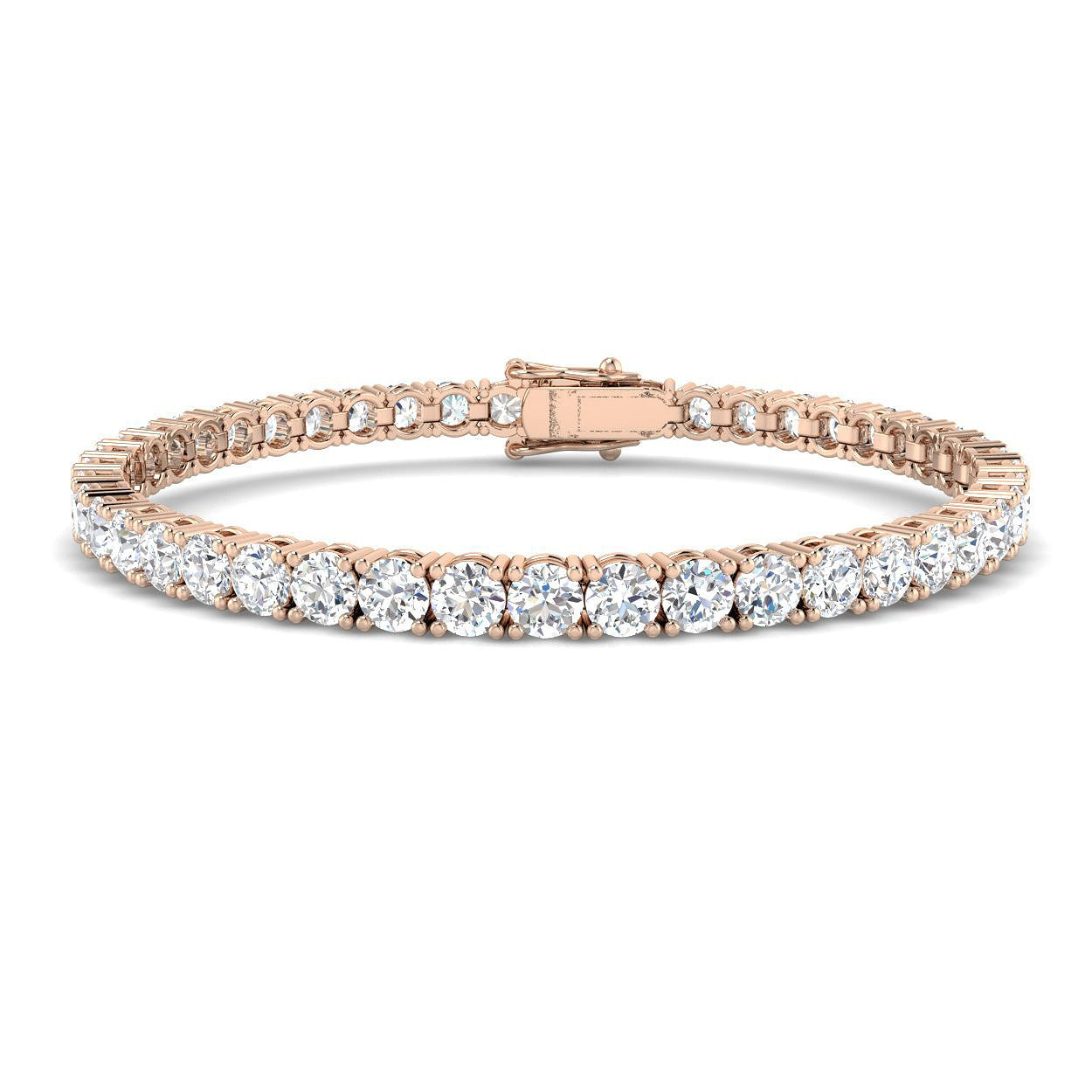 18K White Gold Round Natural Diamond Tennis Bracelet in Prong Set with Secure Box Clasp