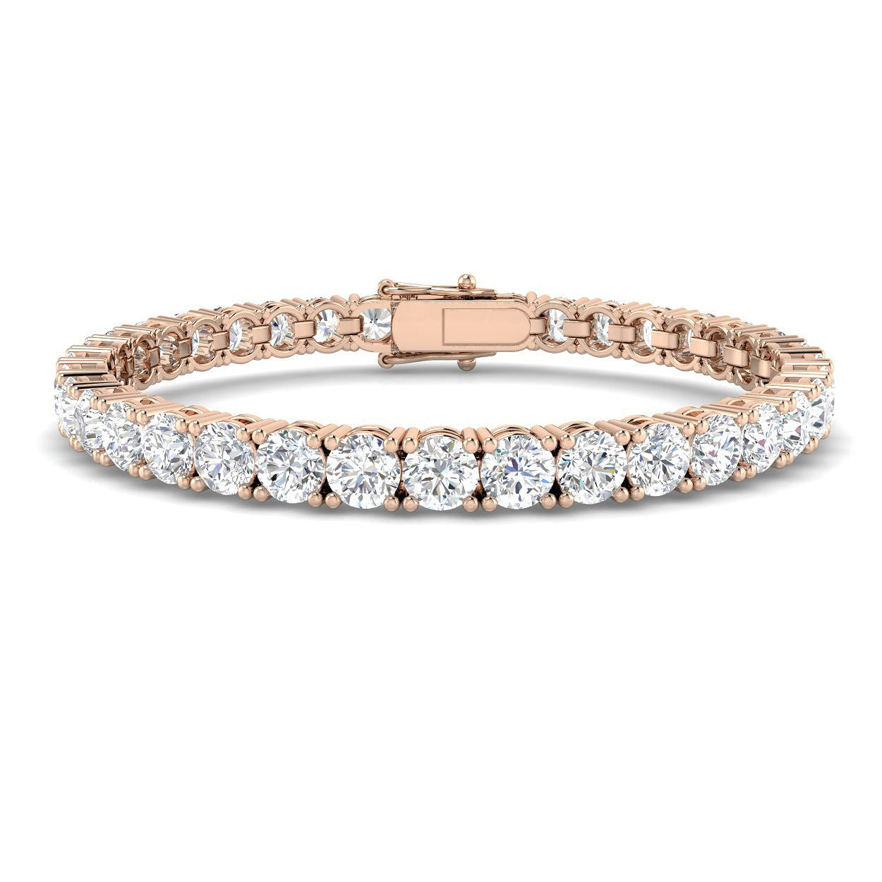 18K White Gold Round Natural Diamond Tennis Bracelet in Prong Set with Secure Box Clasp