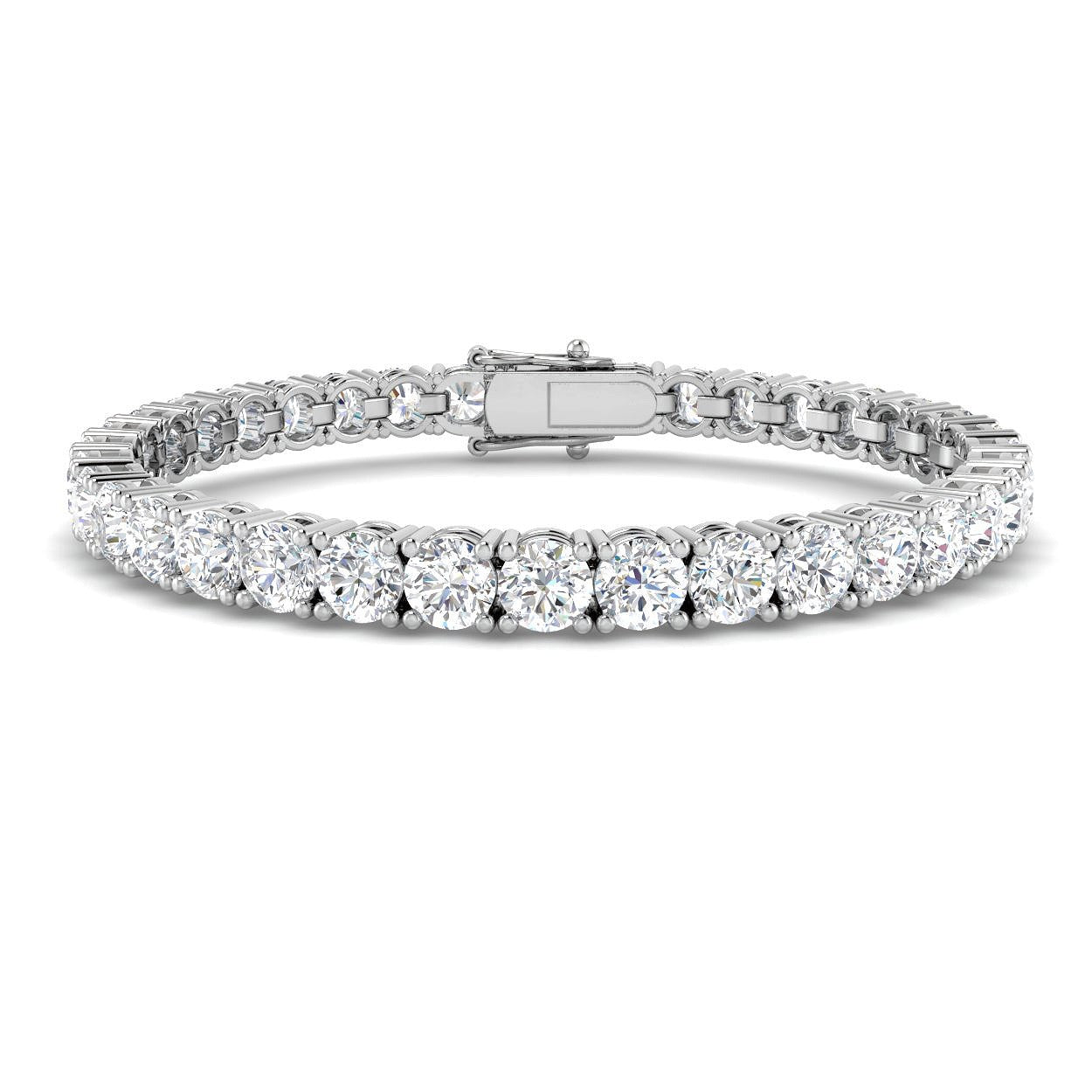 18K White Gold Round Natural Diamond Tennis Bracelet in Prong Set with Secure Box Clasp
