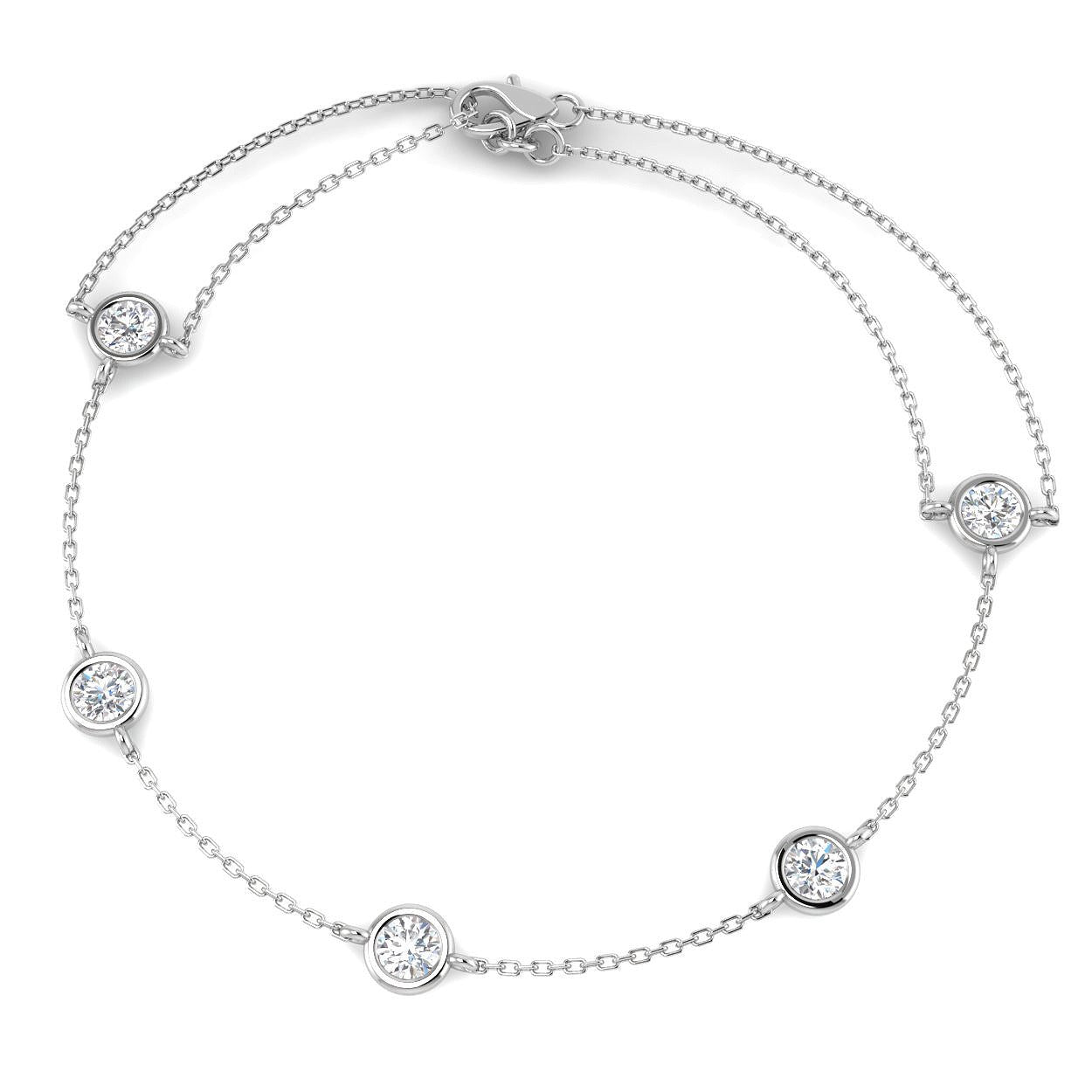 Natural Diamond Bracelet, 5 Stone Diamond Bracelet, Bezel Set Diamond Bracelet, Diamond Station Bracelet