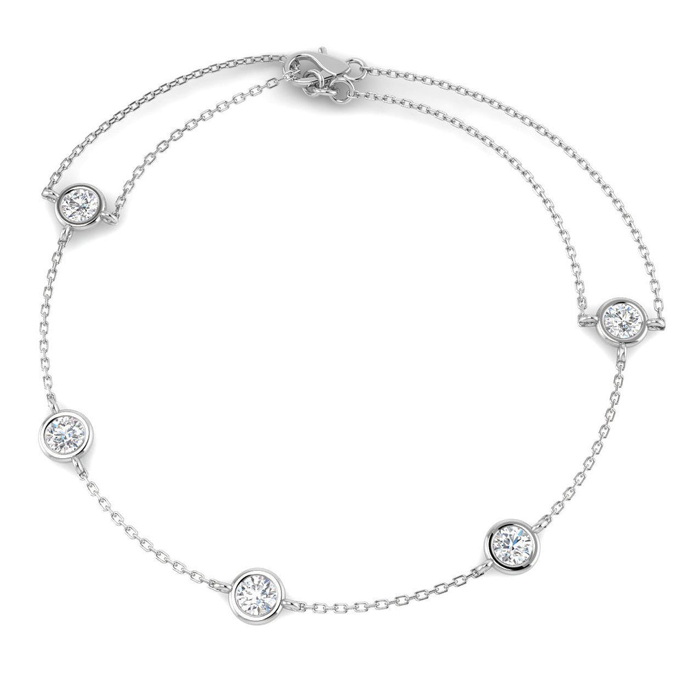 Natural Diamond Bracelet, 5 Stone Diamond Bracelet, Bezel Set Diamond Bracelet, Diamond Station Bracelet