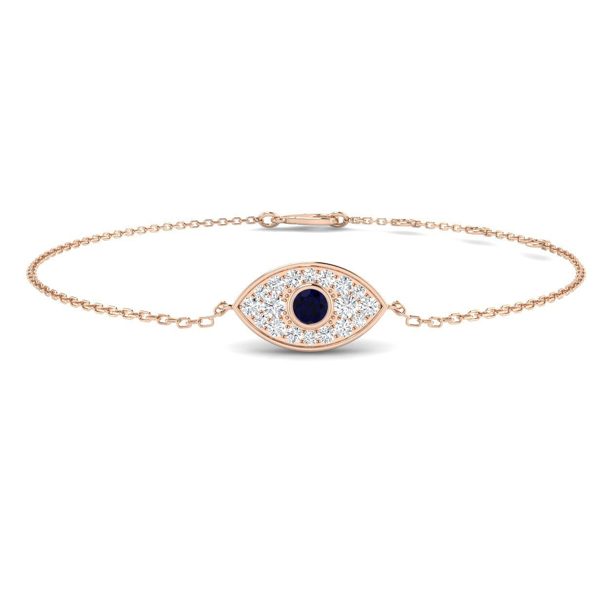 Blue Sapphire Center Evil Eye Diamond Bracelet