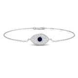 18K White Gold Diamond and Blue Sapphire Evil Eye Bracelet, Luxury White Gold Sapphire and Diamond Bracelet