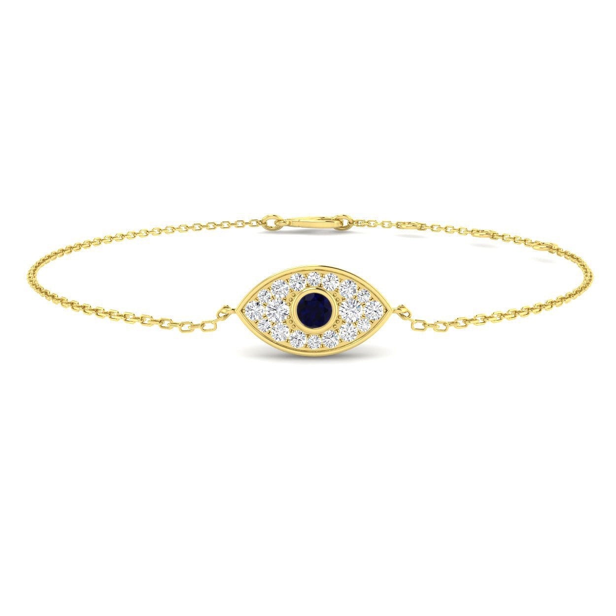 Halo Cluster Diamond Protection Charm Bracelet, Fine Jewellery Evil Eye Bracelet with Lobster Clasp
