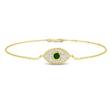 0.35Ct Natural Diamond and Emerald Evil Eye Bracelet in 9K Gold, Fine 9K Gold Diamond Evil Eye Chain Bracelet