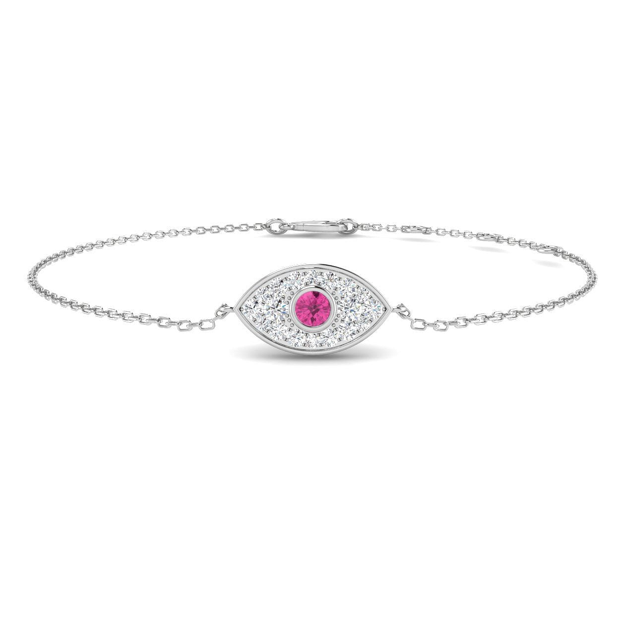 Natural Pavé Diamond Evil Eye with Pink Sapphire, Fine Jewellery Diamond Evil Eye Bracelet