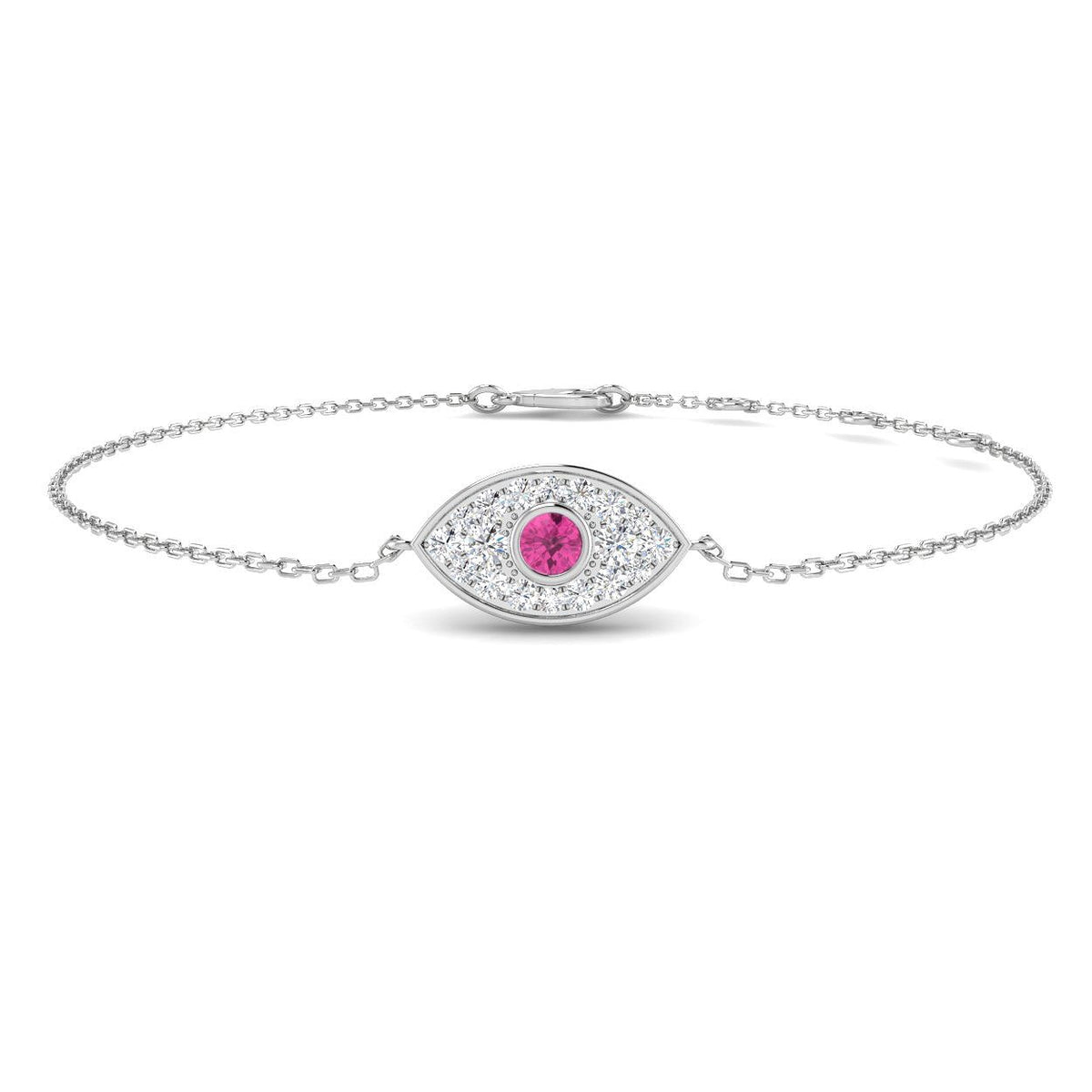 Natural Pavé Diamond Evil Eye with Pink Sapphire, Fine Jewellery Diamond Evil Eye Bracelet