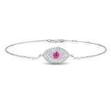 Natural Pavé Diamond Evil Eye with Pink Sapphire, Fine Jewellery Diamond Evil Eye Bracelet