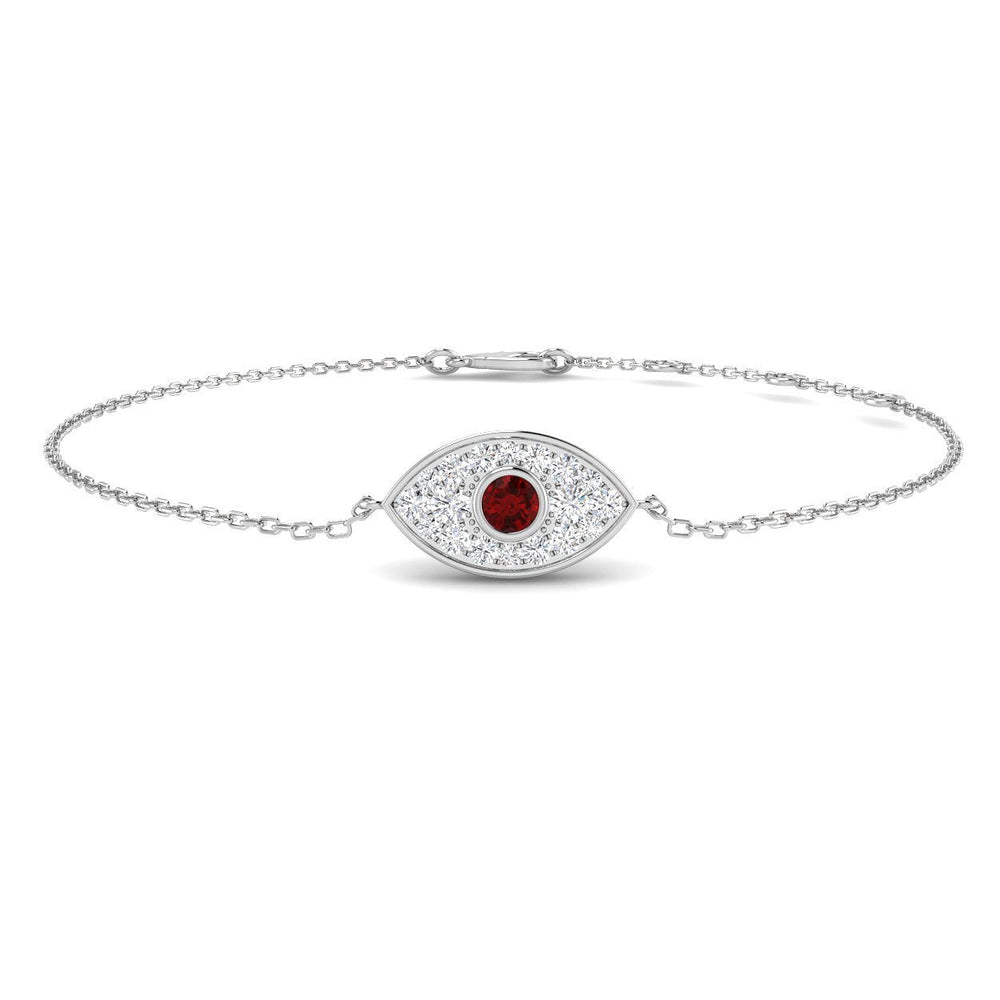 9K White Gold Diamond and Ruby Evil Eye Bracelet, Fine Jewellery Diamond Evil Eye Bracelet