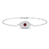 9K White Gold Diamond and Ruby Evil Eye Bracelet, Fine Jewellery Diamond Evil Eye Bracelet