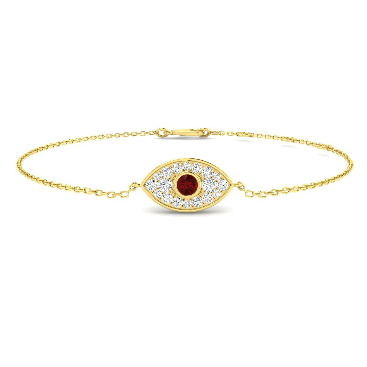 Natural Diamond Ruby Cluster Protection Bracelet, Luxury White Gold Protection Symbol Bracelet