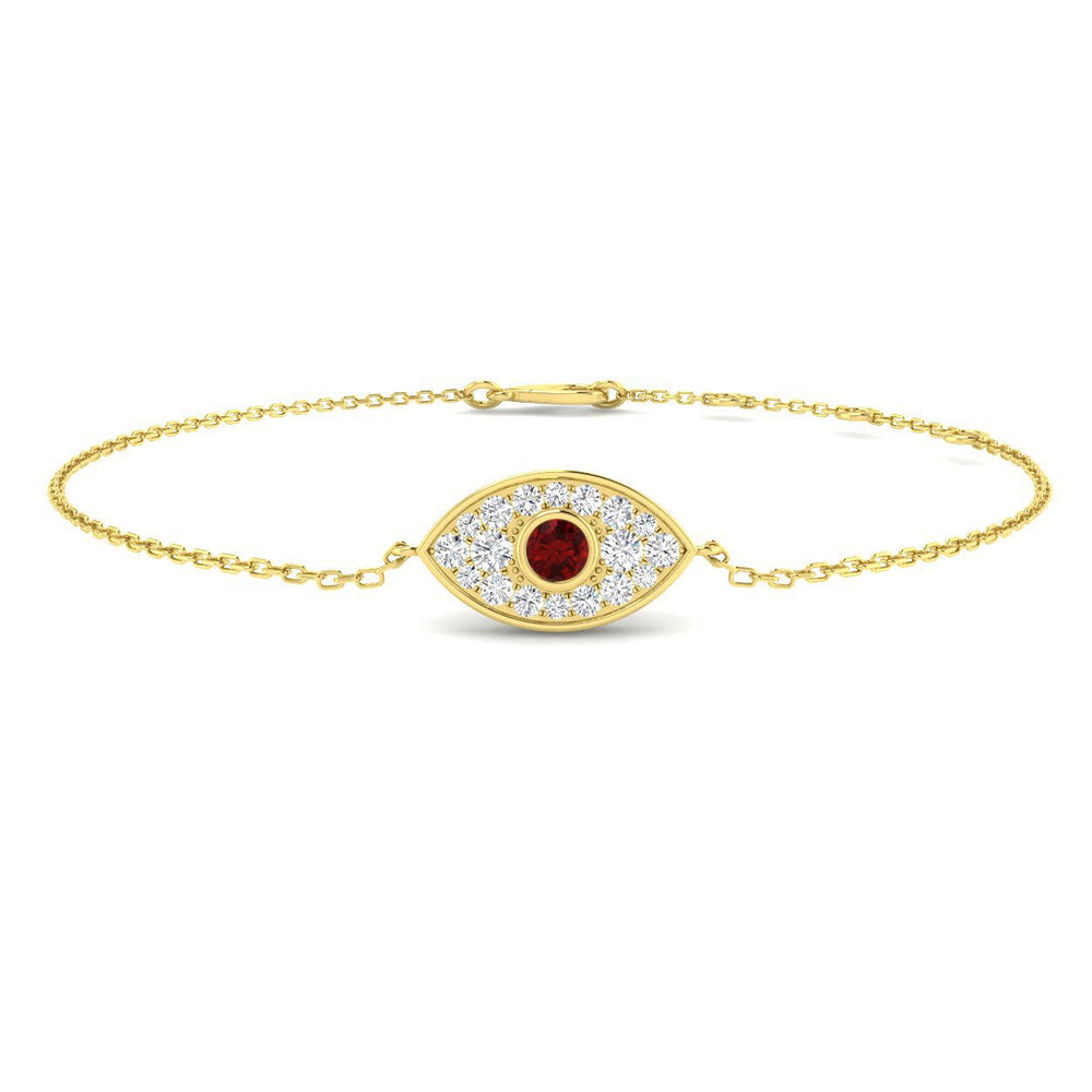 Natural Diamond Ruby Cluster Protection Bracelet, Luxury White Gold Protection Symbol Bracelet