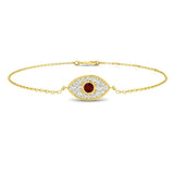 Natural Diamond Ruby Cluster Protection Bracelet, Luxury White Gold Protection Symbol Bracelet