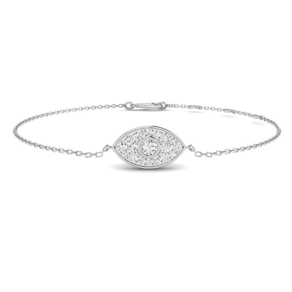 18K White Gold Natural Diamond Evil Eye Bracelet, Halo Cluster Diamond Protection Charm Bracelet