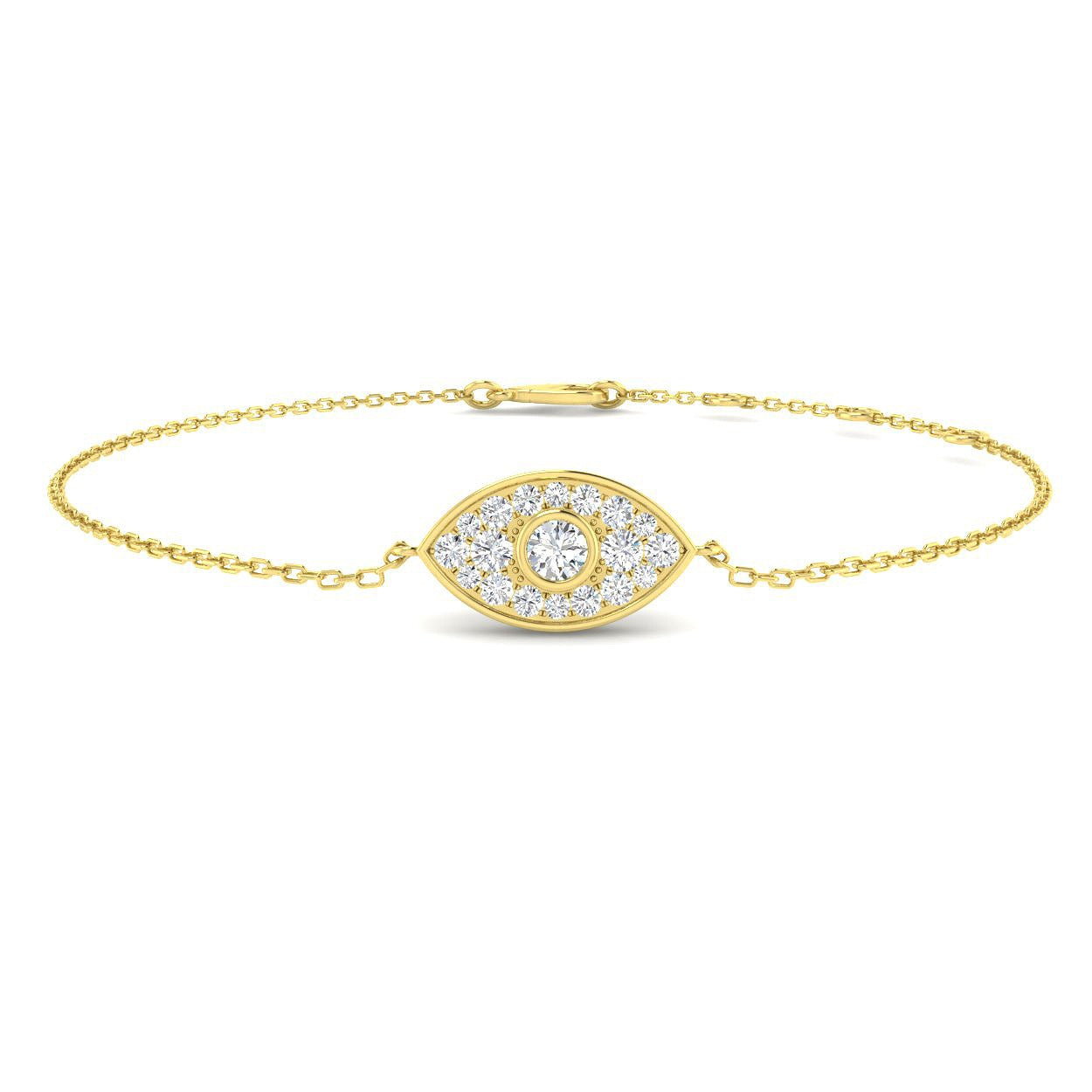 Close Up Pave Diamond Evil Eye Jewellery, Fine Jewellery Diamond Protection Bracelet