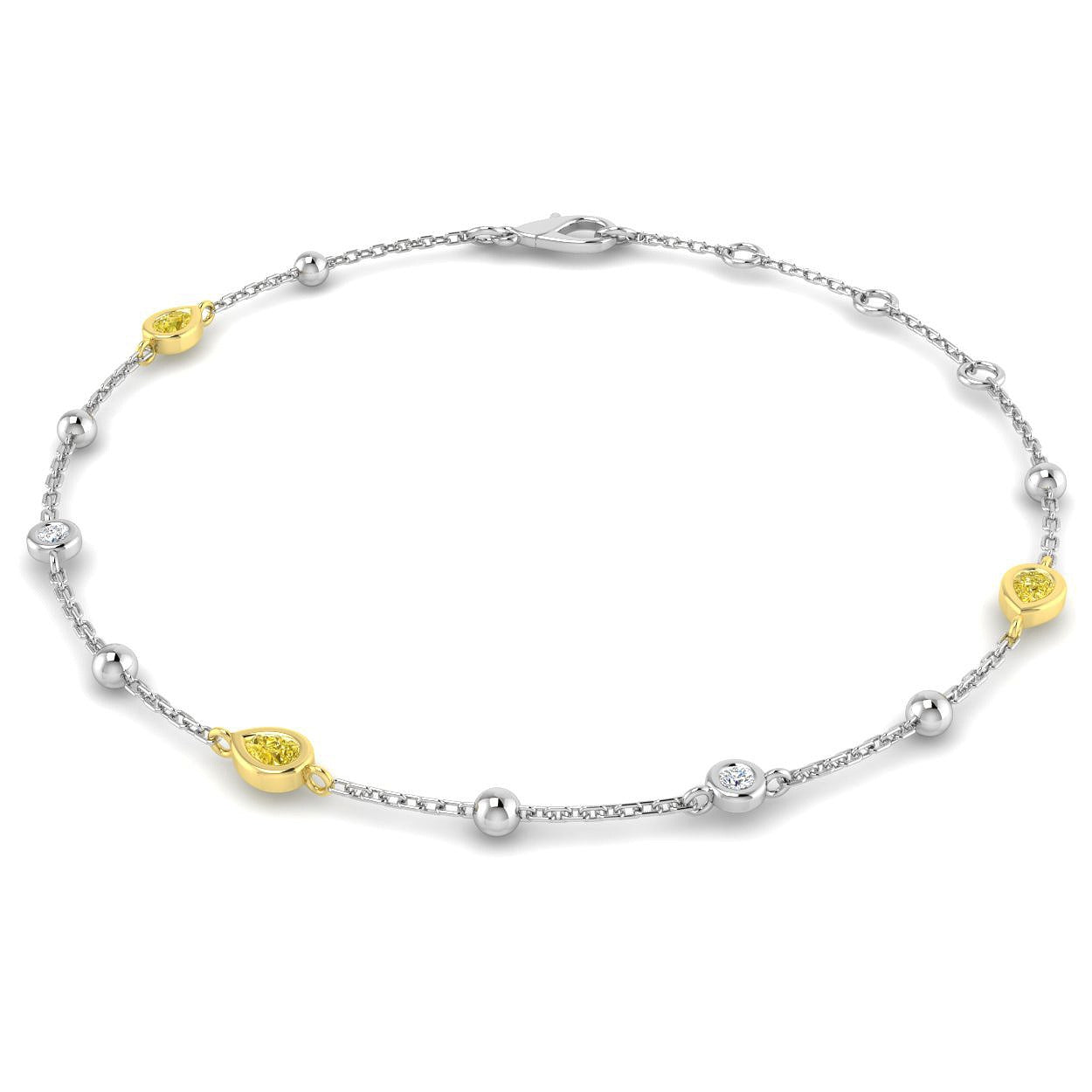 Yellow Diamond Bracelet, Natural Diamond Bracelet, Pear Cut Diamond Bracelet, Bezel Set Diamond Bracelet