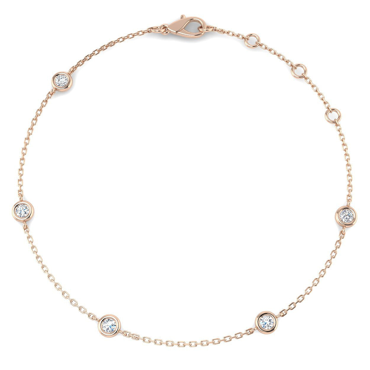 Round Cut Bezel Set Lab Grown Diamond Station Bracelet in 18K White Gold with Lobster Claw