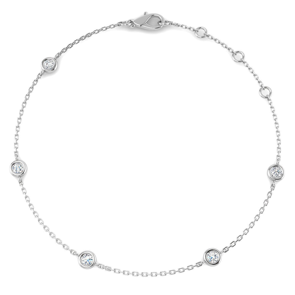 Round Cut Bezel Set Lab Grown Diamond Station Bracelet in 18K White Gold with Lobster Claw