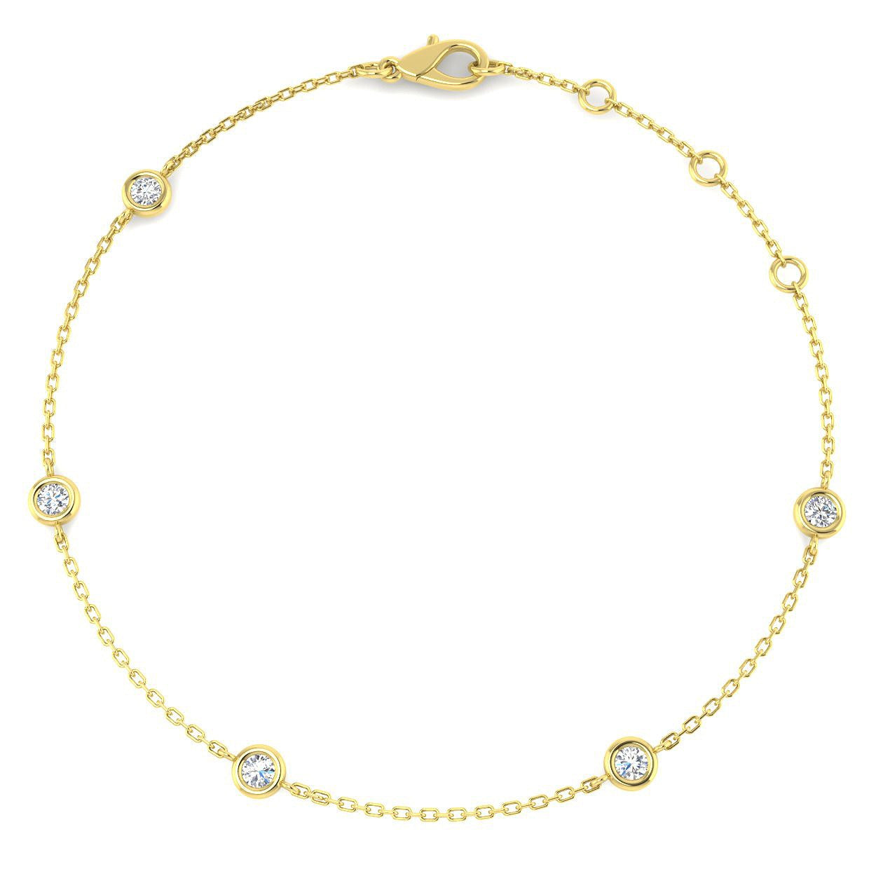 Round Cut Bezel Set Lab Grown Diamond Station Bracelet in 18K White Gold with Lobster Claw