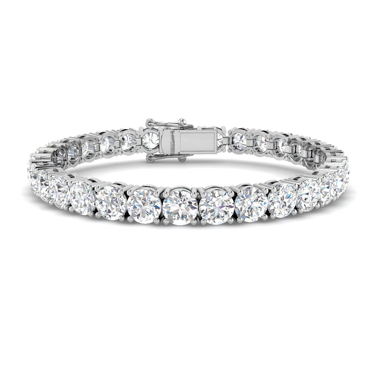 18K White Gold Round Natural Diamond Tennis Bracelet in Prong Set with Secure Box Clasp