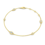 Natural Oval & Round Cut Bezel Set Diamond Station Bracelet in Platinum with Lobster Claw