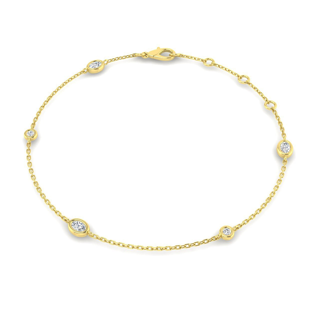 Natural Oval & Round Cut Bezel Set Diamond Station Bracelet in Platinum with Lobster Claw