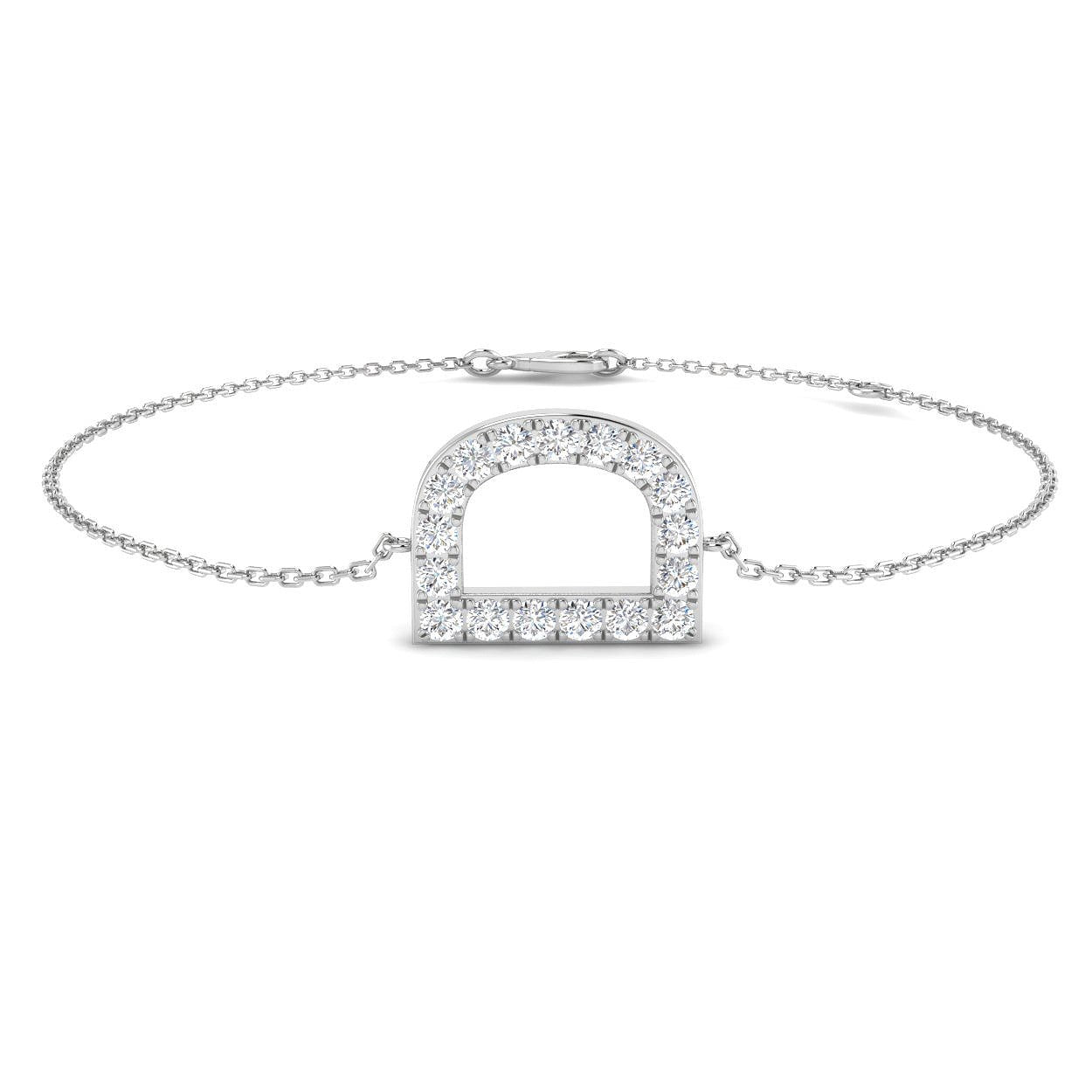 Diamond Initial D Bracelet, Platinum Letter D Jewelry, Natural Round Diamond Bracelet