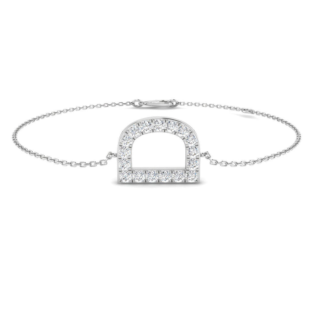 Diamond Initial D Bracelet, Platinum Letter D Jewelry, Natural Round Diamond Bracelet