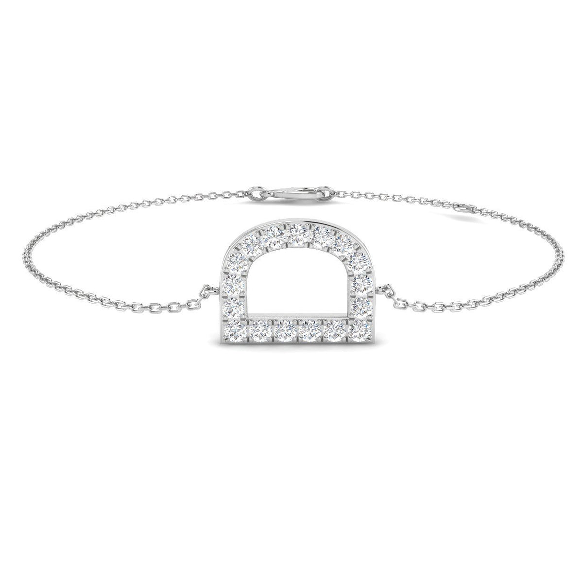 Diamond Initial D Bracelet, Platinum Letter D Jewelry, Natural Round Diamond Bracelet