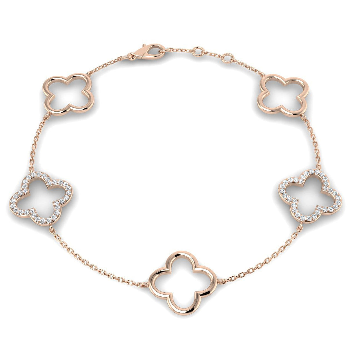 18K Gold Lab Grown Diamond Four Leaf Clover Bracelet – Pave Set