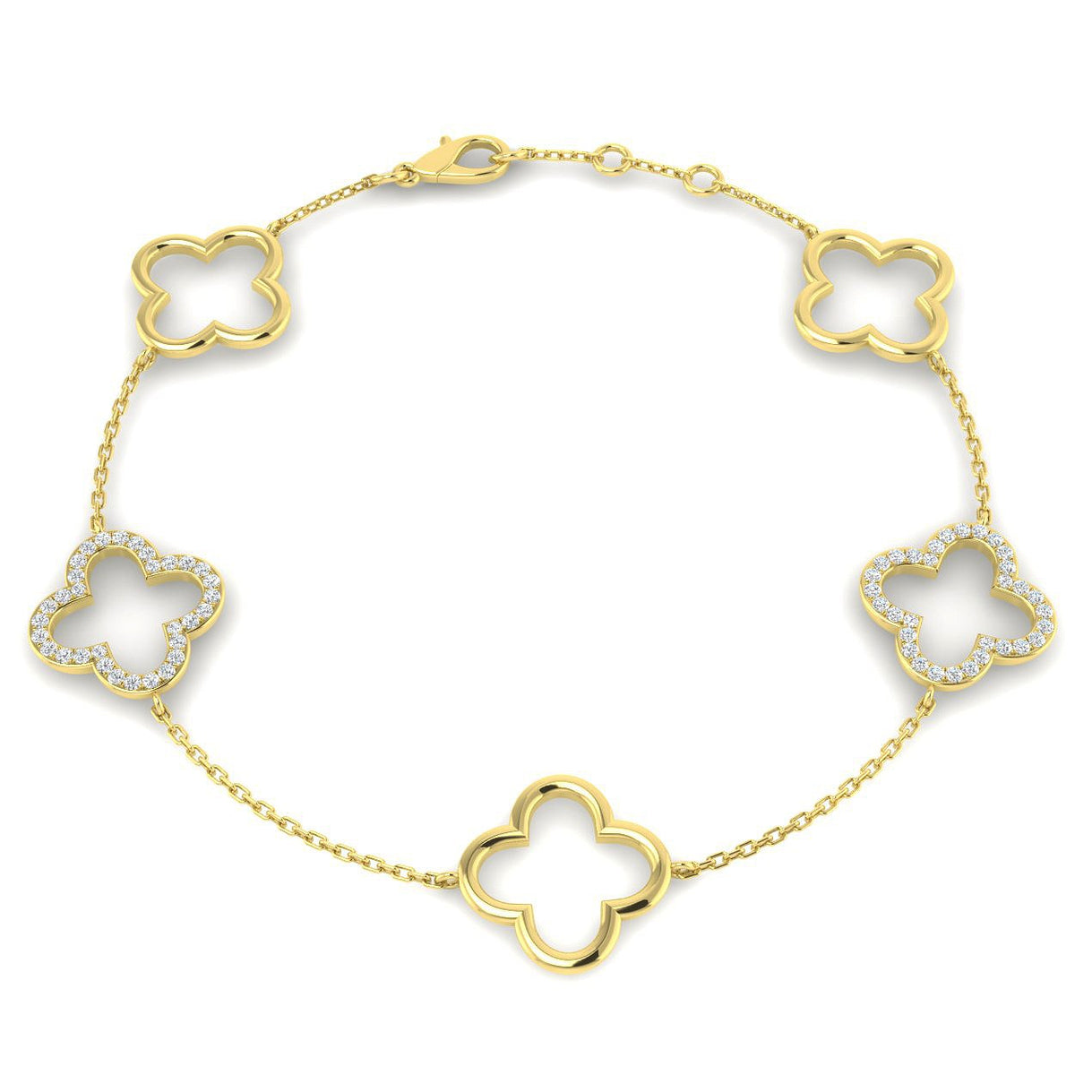 18K Gold Lab Grown Diamond Four Leaf Clover Bracelet – Pave Set