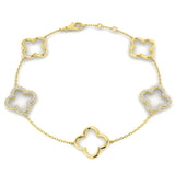 9K White Gold Natural or Lab Grown Diamond Clover Chain Bracelet | Fine Jewellery