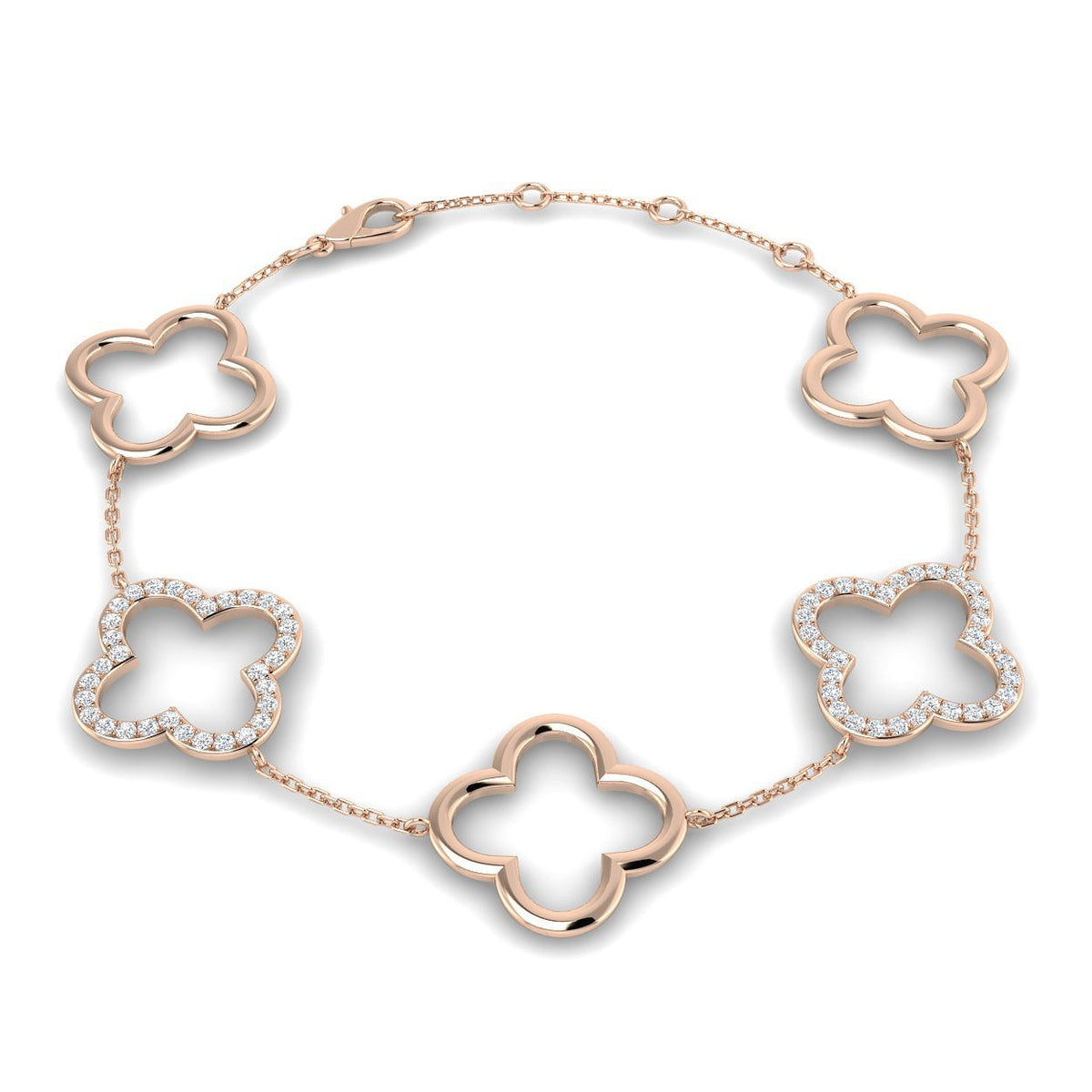 18K Gold Lab Grown Diamond Four Leaf Clover Bracelet – Pave Set