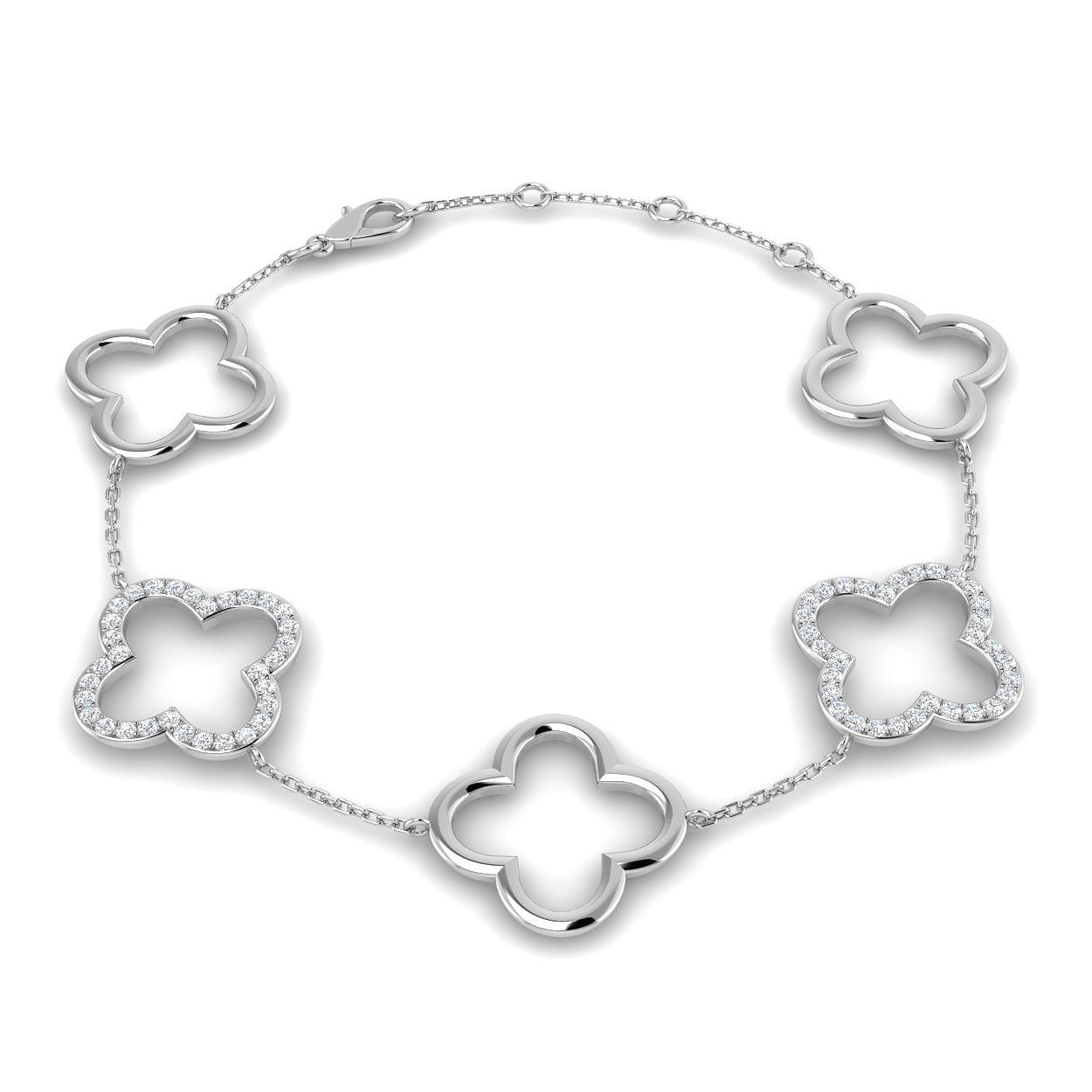 9K White Gold Natural or Lab Grown Diamond Clover Chain Bracelet | Fine Jewellery