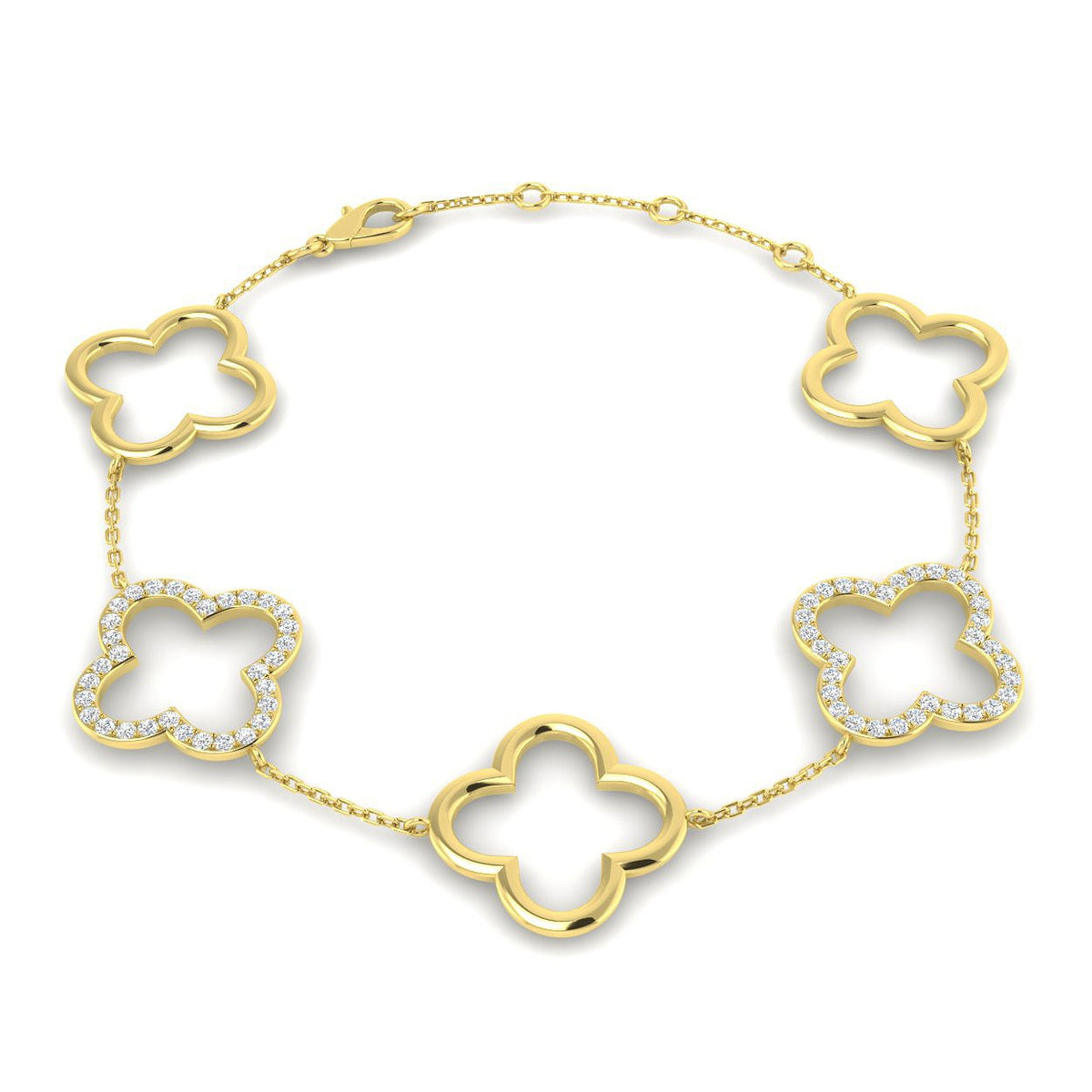 18K Gold Lab Grown Diamond Four Leaf Clover Bracelet – Pave Set
