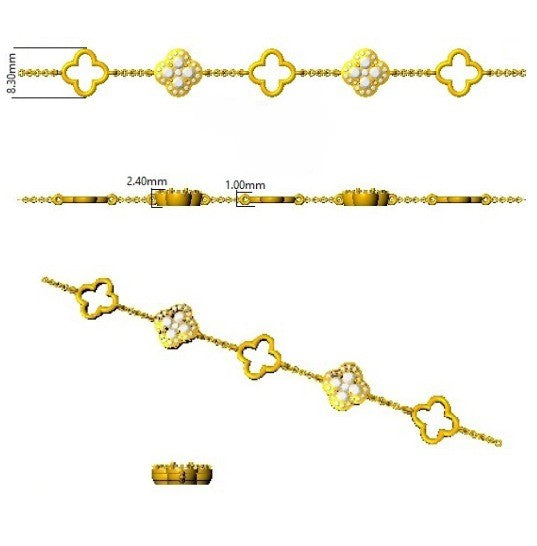 Delicate Clover Style Diamond Chain Bracelet in Gold or Platinum | Fine Jewelry