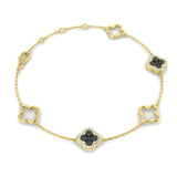 Elegant Natural Round Black Diamond Clover Chain Bracelet in Gold or Platinum