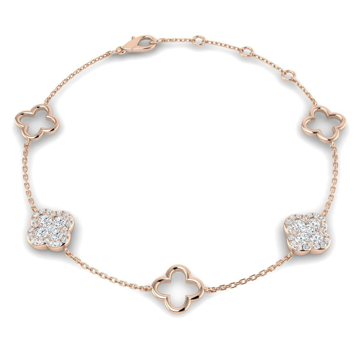 Delicate Clover Style Diamond Chain Bracelet in Gold or Platinum | Fine Jewelry