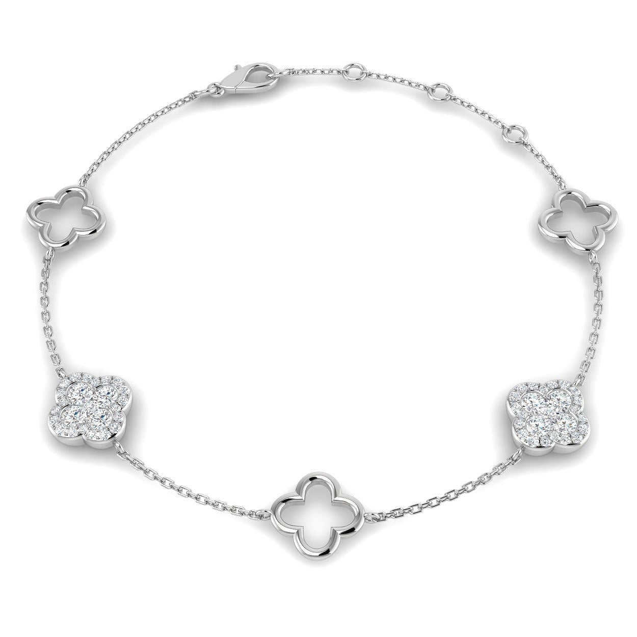 Delicate Clover Style Diamond Chain Bracelet in Gold or Platinum | Fine Jewelry