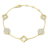 Delicate Clover Style Diamond Chain Bracelet in Gold or Platinum | Fine Jewelry