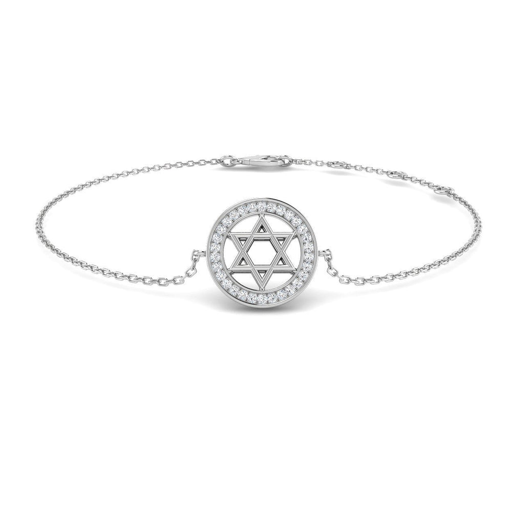 9K Yellow Gold Natural Diamond Star of David Bracelet, Round Pavé Halo Star of David Diamond Bracelet
