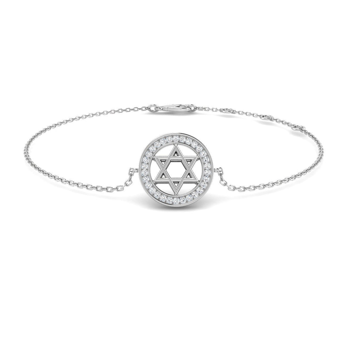 9K Yellow Gold Natural Diamond Star of David Bracelet, Round Pavé Halo Star of David Diamond Bracelet