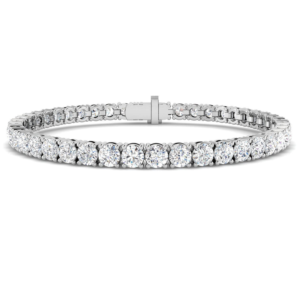 18K White Gold Round Natural Diamond Tennis Bracelet in Prong Set with Secure Box Clasp