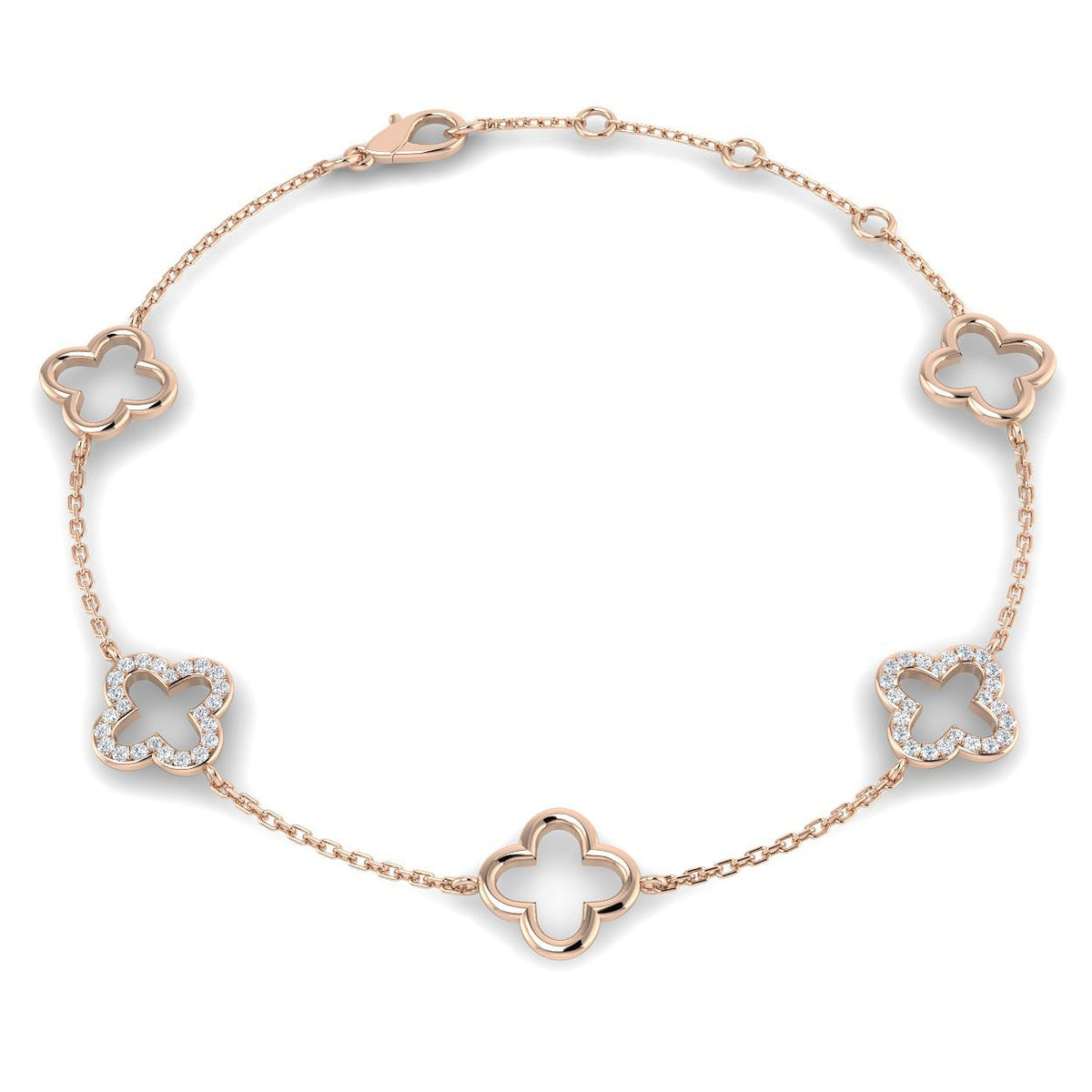 18K Gold Lab Grown Diamond Four Leaf Clover Bracelet – Pave Set