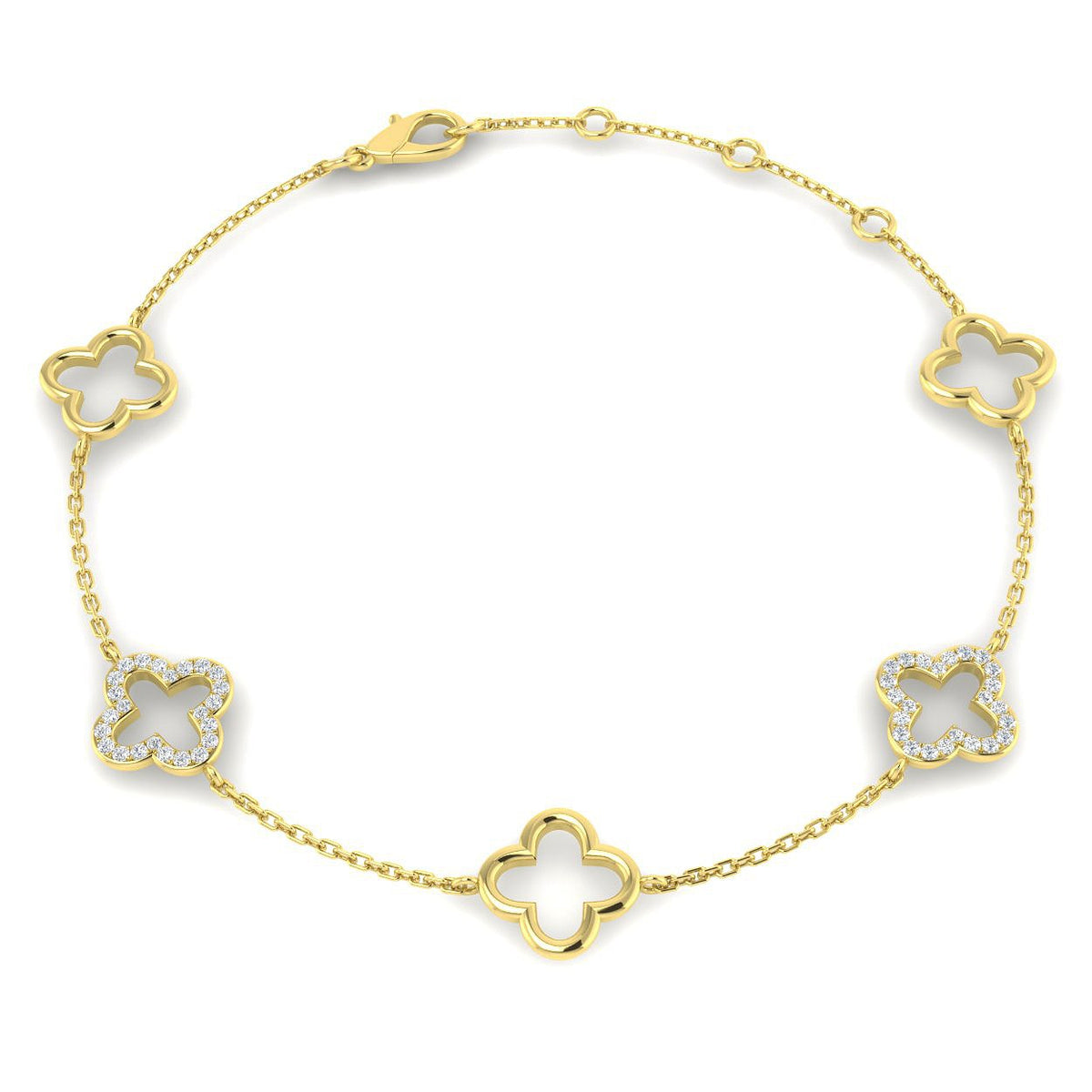 18K Gold Lab Grown Diamond Four Leaf Clover Bracelet – Pave Set