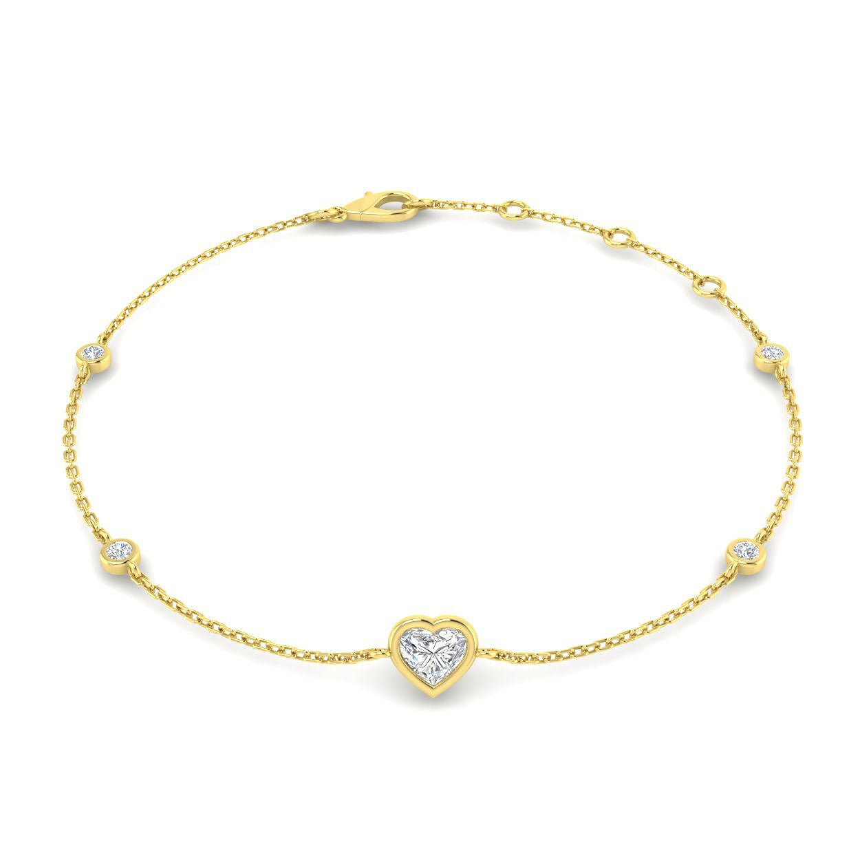 Natural Diamond, Heart Cut Diamond, Station Bracelet, 18K White Gold