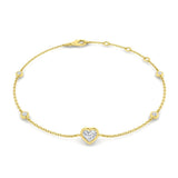 Natural Diamond, Heart Cut Diamond, Station Bracelet, 18K White Gold