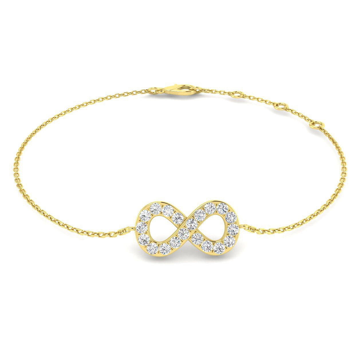Natural Diamond, Infinity Bracelet, 9K Yellow Gold, Pavé Diamond
