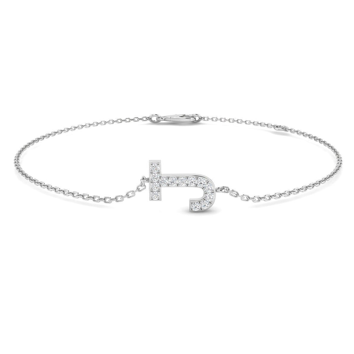 18K Yellow Gold Diamond Initial J Bracelet, Natural Diamond Letter J Chain Bracelet, Round Cut Diamond Initial Bracelet for Women